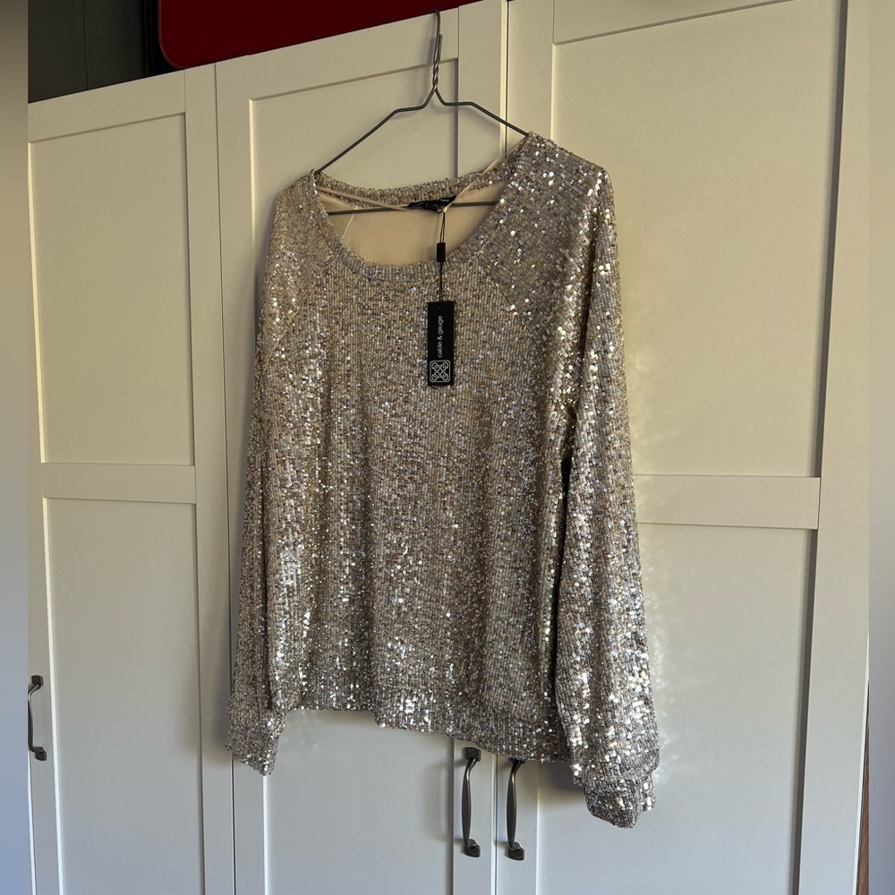 NWT Champagne sequin sweatshirt style sweater, Cable & Gauge, Sz L